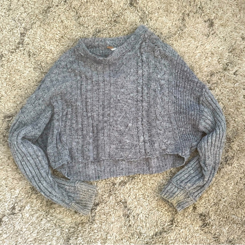 Free People Crop Cable Gray Sweater Size L